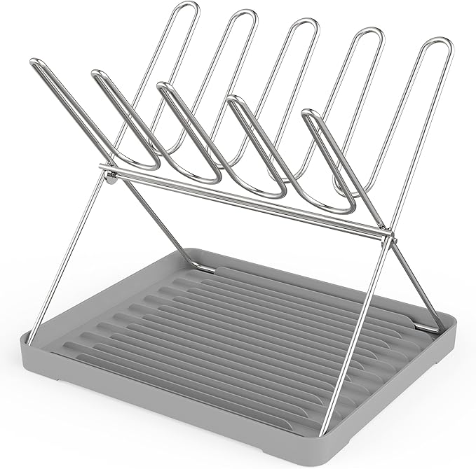 Bottle Drying Rack, Stainless Steel Foldable Water Bottle Drying Rack Organizer with Drain Tray for Baby Bottles, Cups, Mugs and Glass, Baby Bottles Dryer Countertop, Stainless Steel