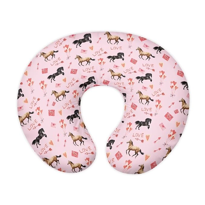 Horse Nursing Pillow Cover for Baby Girls Boys Newborn U-Shaped Breastfeeding Pillowcase Love Arrow Nursing Pillow Slipcovers Fits The Original Support Pillow Pink