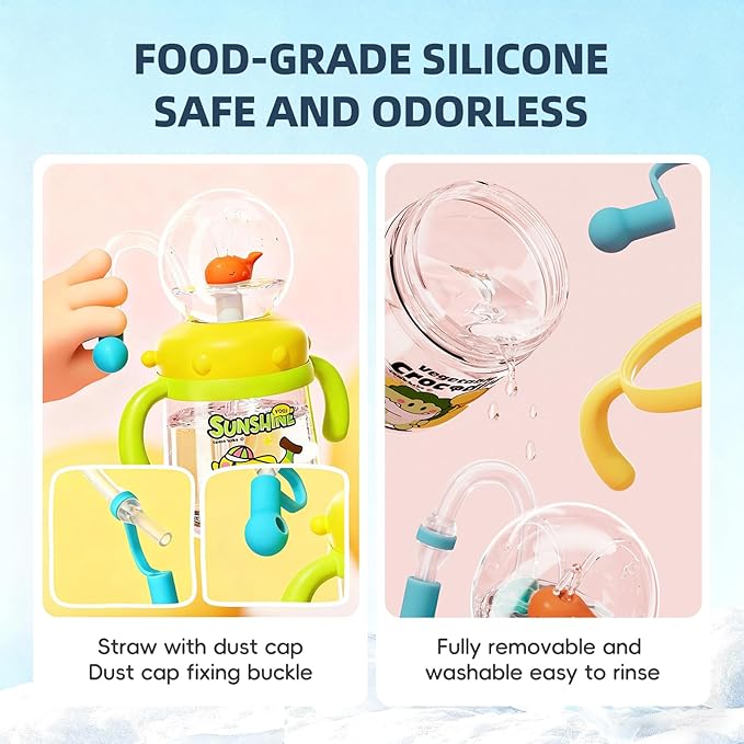 Comobebe Whale Fountain Cup for Kids Toddlers: 10oz/300ml Spill Proof Toddler Sippy,Straw Cup with Handle & Strap, BPA-Free forsippy cups for toddlers 1-3,Kids Water Bottle (Yellow)