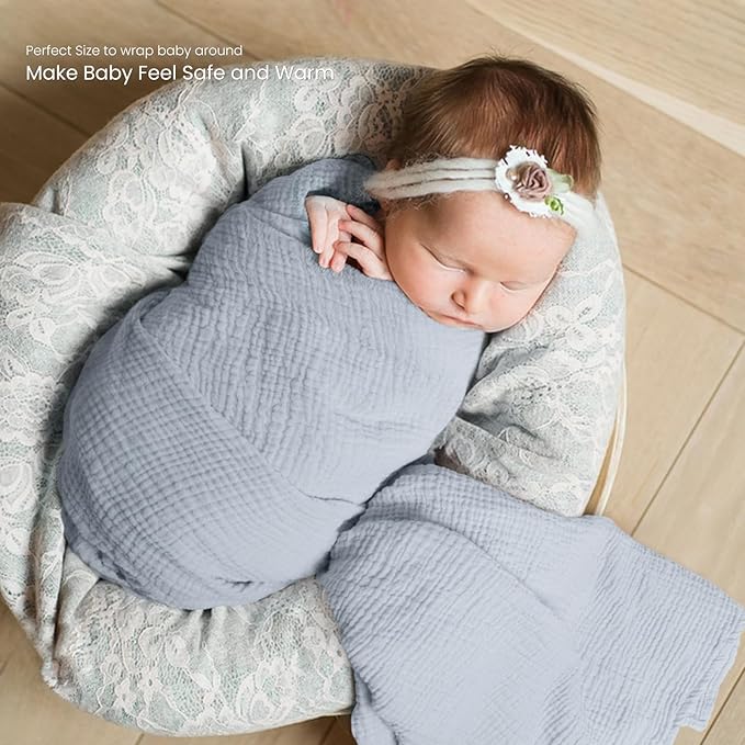 lulumoon Muslin Swaddle Blanket Baby - Cotton Swaddling Blanket Soft Baby Receiving Blankets Neutral 3Pack(Navy)