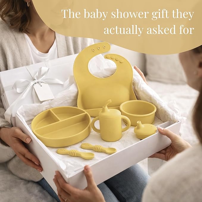 Little Loon Baby Led Weaning Starter Set ??Complete Silicone Feeding Kit for 6+ Months - Baby Plates, Bibs, Spoons & Sippy Cup - Baby Shower Gifts - Sun