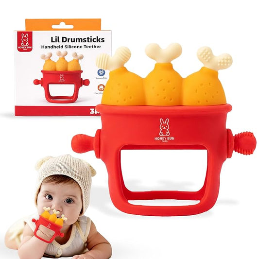 Fried Chicken Baby Teething Toys - Teething Mitten, Baby Chew Toy, Teethers for Babies 3-6 Months and 6-12 Months, Newborn Essentials Must Haves, Parent-Designed by Honey Bun Toys