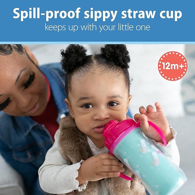 Dr. Brown's Milestones Insulated Sippy Cup with Straw and Handles, Spill-Proof Tumbler with Lid, Pink, 10 oz/300 mL, BPA-Free, 12m+, 4-Pack