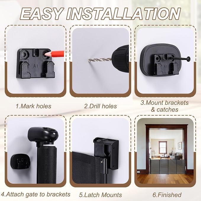 Reinforced 196" Wide Retractable Gate with Reinforced Strips, Indoor/Outdoor Retractable Dog Gate for Doorway Prevent Bottom Drilling Through, Safety Mesh Gate, Black