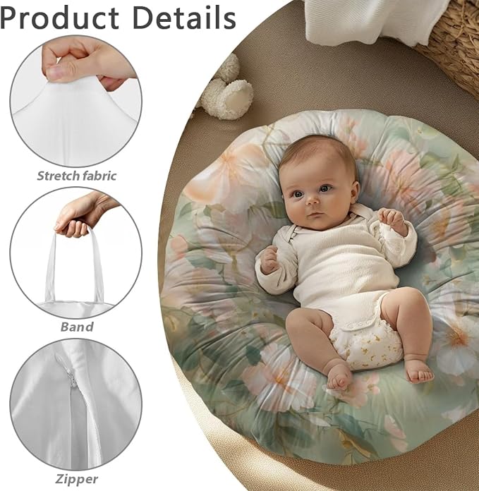 Hummingbird Flower Nursing Pillow Cover Floral Neutral Breastfeeding Pillow Cover Fits 26in*24in Nursing Pillow for Baby Boy Girl,Neutral Baby Nursing Pillow Cover Pillow Not Included