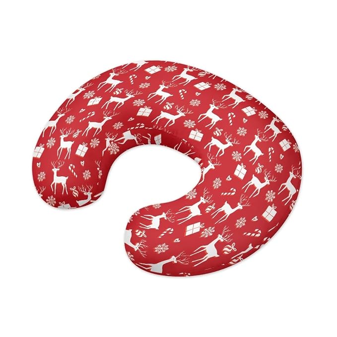 Christmas Snowflake Deer Feeding Pillow Case for Baby Girls & Boys Soft Breathable Nursing Pillow Support Cover with Hidden Zipper for Newborn Nursing Pillows, Red Christmas Decor