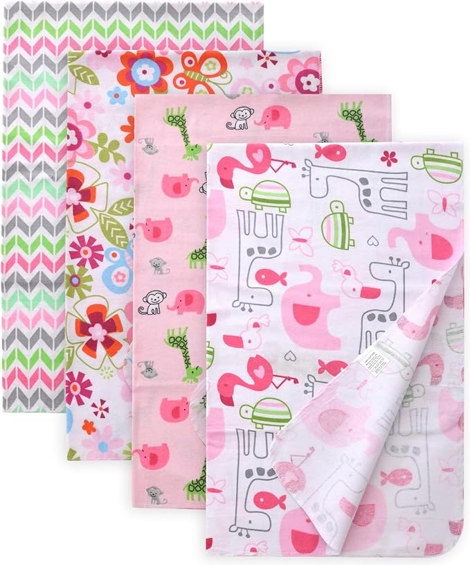 Gina Era Cotton Flannel Receiving Blankets Baby 4 Pcs, Baby Swaddle Blankets, Baby Flannel Blanket 30 X 40 Inch for Boy Girl (STYLE-20)