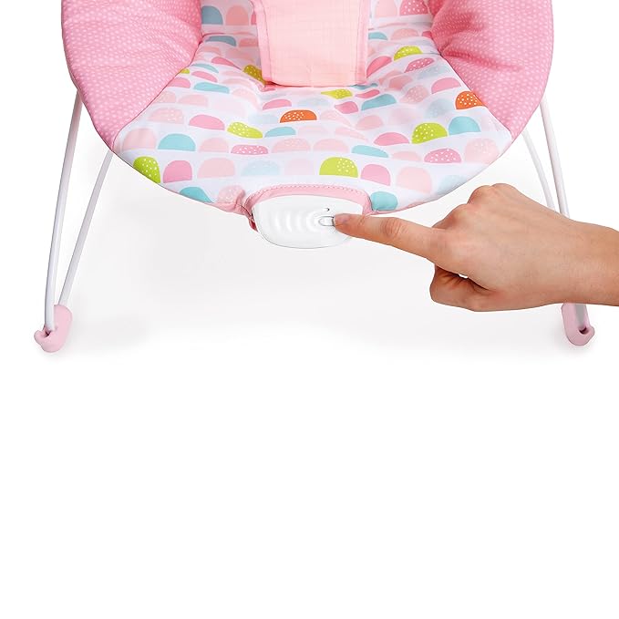 Bright Starts Baby Bouncer Soothing Vibrations Infant Seat - Removable -Toy Bar, Nonslip Feet, 0-6 Months Up to 20 lbs (Fancy Fantasy, Pink Unicorn)