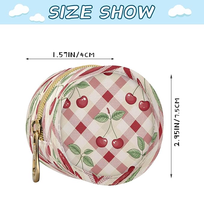 Cherry Fruit Checkered Pacifier Holder Case Portable Newborn Baby Pacifiers Pouch with Clip for Boys & Girls