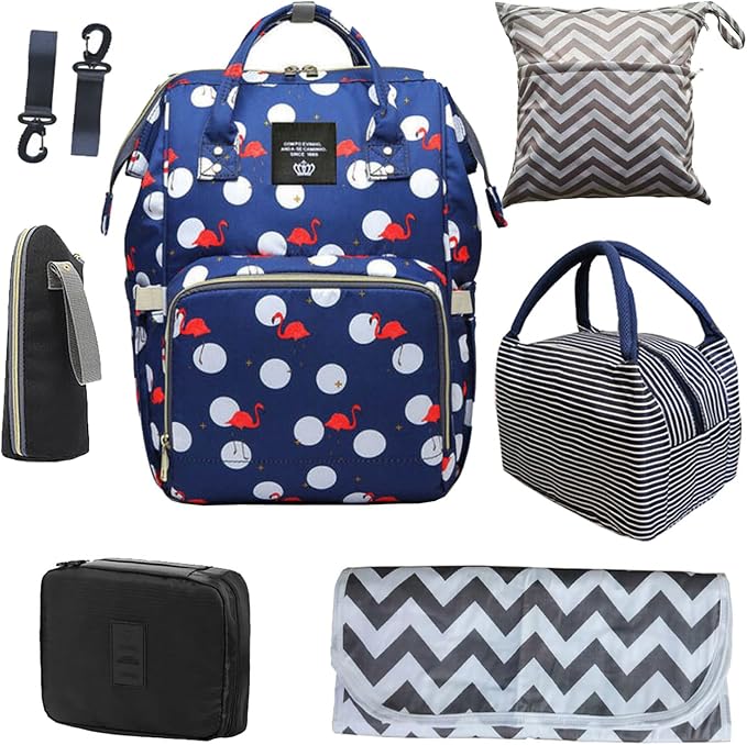 Backpack Diaper Bag with Changing Station, Multi function Boys Girls Baby Backpack for Mom Dad, Unisex Travel Essentials Tote, Waterproof Wet Dry Bags, Baby Nursing Organizer Pouches, Dark Blue
