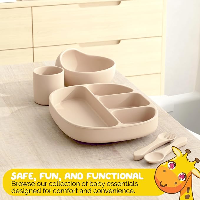 Baby Essentials by Muqee Peeko with BLW Supplies and Kids Feeding Sets - Food Grade Silicone (6 Piece Set)
