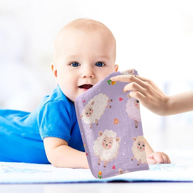 vvfelixl Charming Sheeps Baby Burp Cloths Baby Muslin Washcloths for Boys Girls Cotton Baby Face Towel for Newborn Infants Soft and Absorbent 11.8 X 11.8In, 5 Pack