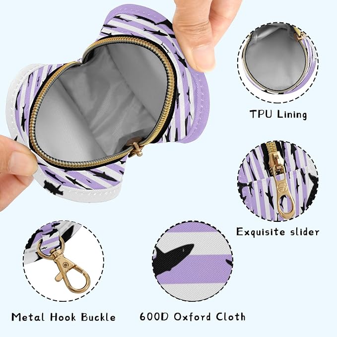 Pacifier Holder with Clip Pacifier Case for Diaper Bag Round Baby Pacifier Pouch Box Bag Portable Purple Stripe Sharks