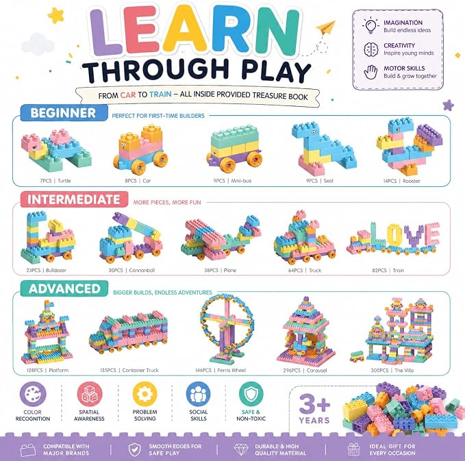 Building Blocks for Toddlers and Kids, 200 Pcs Toy Building Sets, STEM Educational Building Blocks Set for Kids with Storage Box, Ideal STEM Gift for Boys & Girls