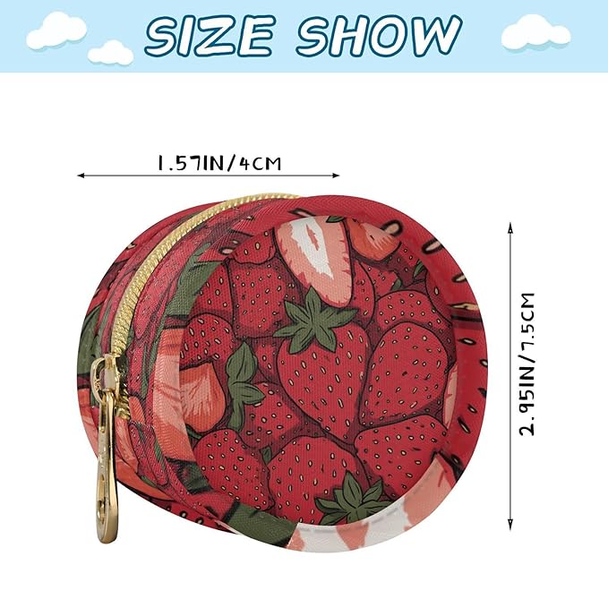 Pacifier Holder with Clip Pacifier Case for Diaper Bag Round Baby Pacifier Pouch Box Bag Portable Cartoon Red Strawberry