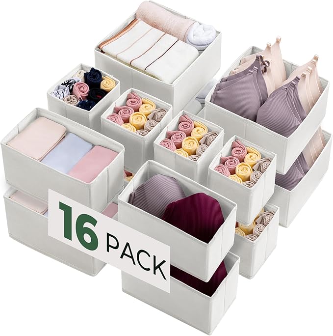 Kootek 16 Pack Drawer Organizer Clothes, Dresser Drawer Organizers for Clothing Fabric Foldable Closet Organizers and Storage Bins for Baby Clothes, Nursery, Underwear, Bras, Socks