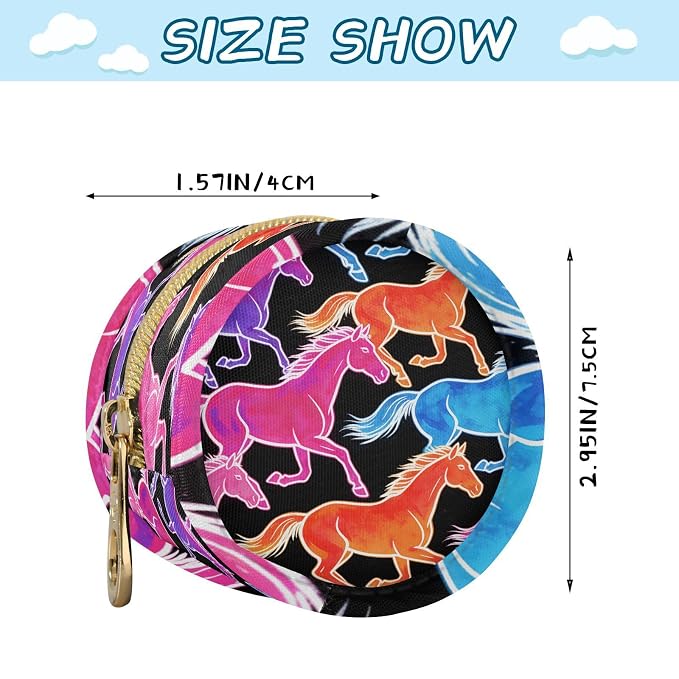 Pacifier Holder with Clip Pacifier Case for Diaper Bag Round Baby Pacifier Pouch Box Bag Portable Neon-Color Horses