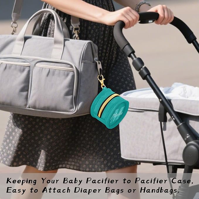 Custom Teal Pacifier Holder Case for Diaper Bag Personalized Portable Travel Pacifier Storage Case with Clip Newborn Baby Pouch for Baby Boys Girls Purse Outdoor