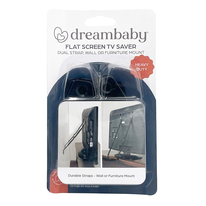 Dreambaby Flat Screen TV Saver Child Safety Straps - Anti-Tip Furniture Security Anchors - Adjustable Strap - Black - Model L860