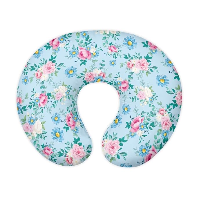 Pink Rose Nursing Pillow Cover, Super Soft Durable Breastfeeding Pillows for Baby Boys Girls, Breathable Replacement Baby Support Cover Fit for Most Standard Nursing Pillow