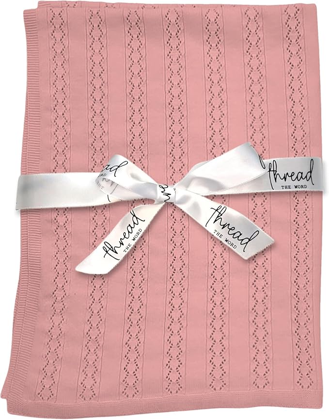 The Vintage Blanket - 100% Organic Cotton Baby Blanket, American Made, 30x40in - Bassinet, Crib, Stroller - Gift Registry Baby Shower for Newborns and Kids (Blush)