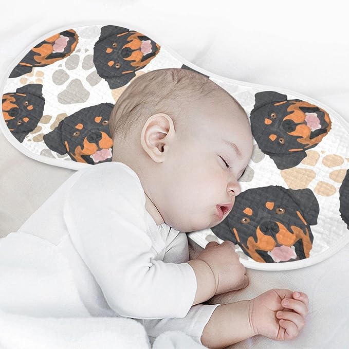 Muslin Burp Cloths for Baby Boys and Girls - 2-Pack Ultra Absorbent Rottweiler Dog Muslin Washcloths, Newborn Towel, Milk Spit Up Rags, Burp Cloth Bibs for Unisex, 22 x 11 Inch