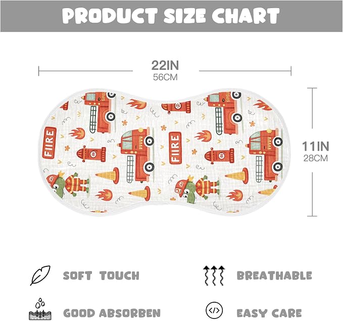Burbuja Cute Firetrucks Muslin Baby Burp Cloths, Soft & Absorbent Cotton Burping Rags for Newborn Boys & Girls, 2 Pack