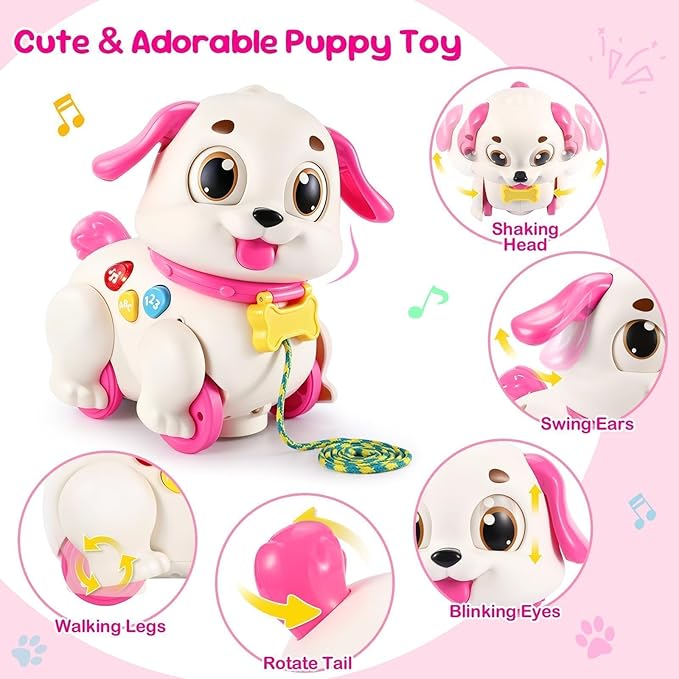 Yunaking Musical Puppy Toy for 1 Year Old Girl Gifts: Interactive Learning Baby Toy 6-12- 18 Months, Auto-Avoid Obstacle, Encourages Crawling & Walking, 1st Birthday Xmas Gift for 1 2 Year Old Girl