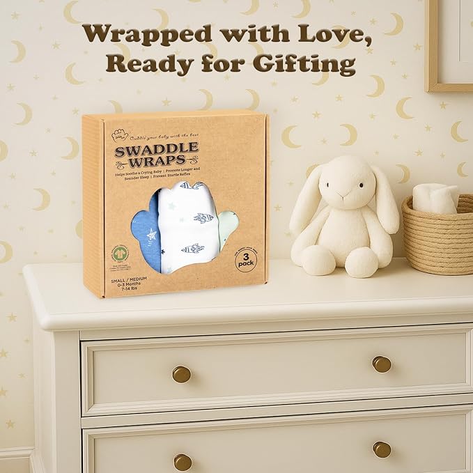 Swaddles for Newborn Boys – 3-Pack Infant Swaddles 0-3 Months – Adjustable Newborn Swaddle Sleep Sack – Soft Organic Cotton Baby Wrap for Safe & Cozy Sleep