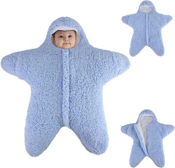 Baby Wearable Sleeping Bag Baby Starfish Onesie Newborn Snowsuit Winter Jumpsuit Outfit Hooded Swaddle Blanket Stroller Wrap for 2-6 Months Boys Girls