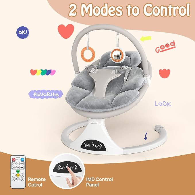 FEITIONG Baby Rocker|Bluetooth Baby Swing 5-Speed Motion & Comfort Design | Portable Infant Chair with Machine-Washable Seat (0-12M, 20lb)