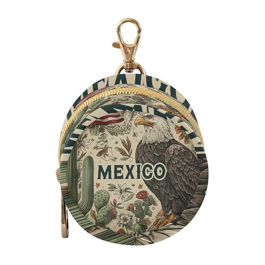 Pacifier Holder with Clip Pacifier Case for Diaper Bag Round Baby Pacifier Pouch Box Bag Portable Retro Mexico American Eagle Cactus Beige