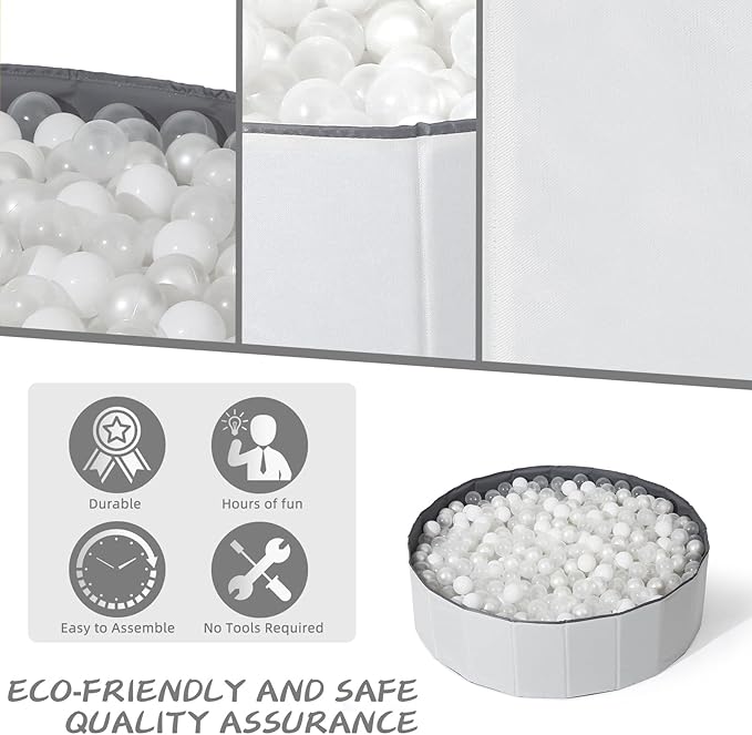 Ball Pit for Toddlers Babies Dogs Cats Iinfant Children, Foldable Ball Pits Play Tent, Crawl Playpen Ball Pool with Storage Bag, Surprise for Boys Girls Festival (Balls Not Included), White