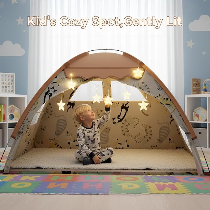 AFUNX Kids Play Tent, Indoor Cat Theme Teepee House, Extra Large 70" x 45" x 43" Portable Foldable Playhouse,Kids Toys Playhouse for Boys & Girls, Gift for Birthday Christmas