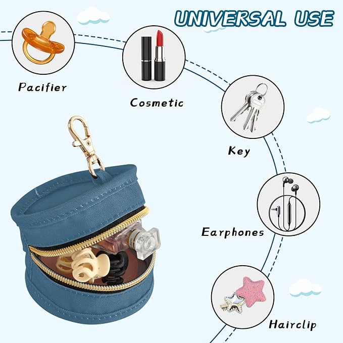 Caribbean Blue Pacifier Holder Case Newborn Pacifier Storage Pouch for Boys Girls Easy Attach to Diaper Bag Portable Baby Essentials Container