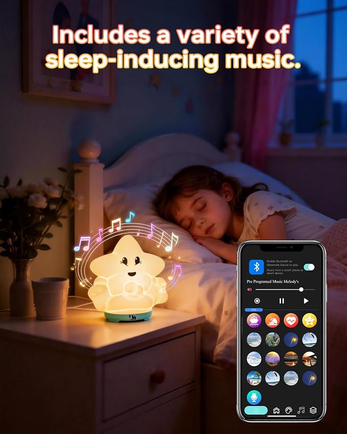 wapentake® Baby Night Light, Kids Night Light with Bluetooth Speaker & Music, Portable Nursery Night Light for Girls Bedroom, 16 Colors Changing Toddler, APP Control Rechargeable Lamp(Multi-Colored)