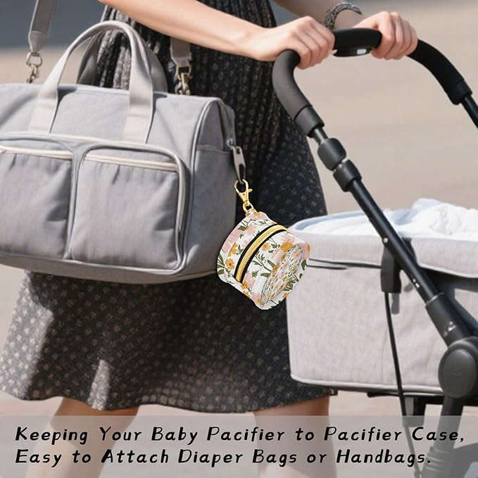 OTVEE Daisy Floral Flower Pacifier Case Cute Little Portable Pacifier Storage with TPU Lining