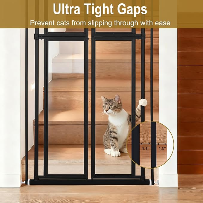 Extra Tall Cat Gate for Doorway – 73“ Pressure-Mounted Transparent Cat Gate for Pets, Fits 31.5”-35" Width, No Wall Drilling, Ideal for Stairs, Hallway, Indoor Safety Barrier
