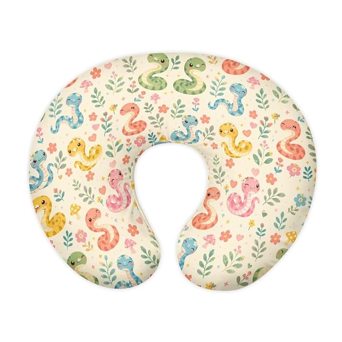 Jeiento Cartoon Nursing Pillow Cover Colorful Cartoon Snake Nursing Pillowcase with Zipper,Soft Washable U-Shaped Pillow Case Decorative,for Newborn,Baby Boys Girls