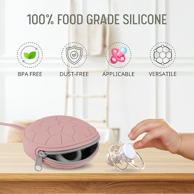 2 Pack Silicone Pacifier Holder Case, Soft Silicone Newborn Baby Silicone Pacifier Holder for Boys & Girls, Portable Silicone Pacifier Container Case (Blush/Mauve)