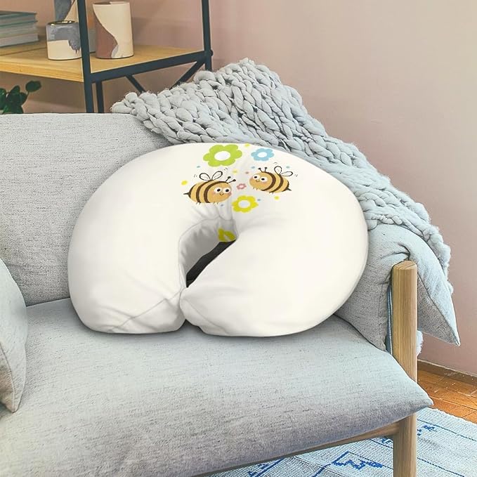 Flower Bee Breast Feeding Pillow Covers, Ultra Soft Comfortable Slipcovers Stretchy Removable Cover for Breastfeeding Pillows for Baby Girl and Boy