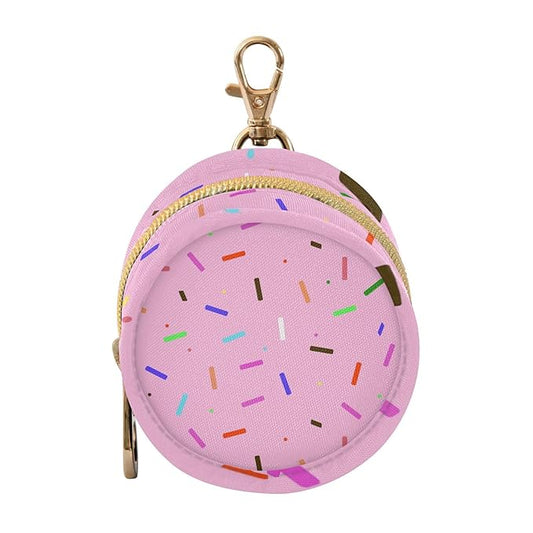 Pink Donut Sprinkles Polyester Pacifier Holder Case Portable Container Accommodate Baby Binky Cover Pouch Pacifiers Storage Case with Circular Buckle