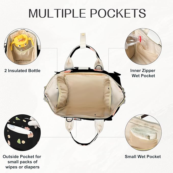 Small Diaper Bag Crossbody with Multi-Pocket, 4 in 1 Mini Travel Mommy Tote w/ Shoulder for Stroller, Small Toddler Daiper Backpack with Insulated Pockets, Compact Baby Bag for Mom (Black Animal)
