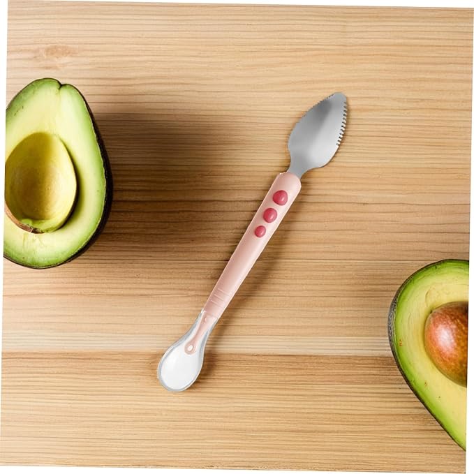 Double Head Fruit Puree Silicone Spoon with Serrated Edge for Safe Feeding and Training Soft Spoon with Compact Storage Box Practical Pink Utensil for First Stage Self-feeding