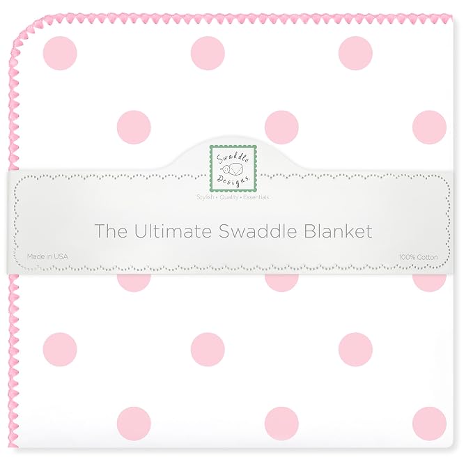 SwaddleDesigns Large Receiving Blanket, Ultimate Swaddle for Baby Boys, Girls, Softest US Cotton Flannel, Best Shower Gift, MADE in USA, Pink Big Dots, Mom’s Choice Winner,Pink, White,42 x 42 Inch,SD-356P