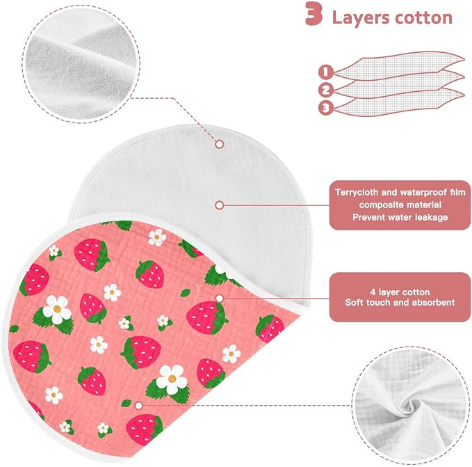 Muslin Burp Cloths for Baby Boys and Girls - 2-Pack Ultra Absorbent Strawberry Muslin Washcloths, Newborn Towel, Milk Spit Up Rags, Burp Cloth Bibs for Unisex, 22 x 11 Inch