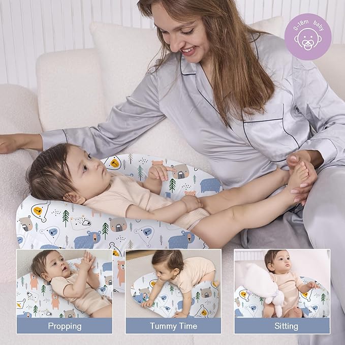 Little Grape Land Nursing Pillow,Upgraded Breast Feeding Pillow for Mom,Breastfeeding & Bottle Feeding for 0??8 Months, Soft Machine Washable Cover with Firm Breathable Filling for Tummy Time, Bear