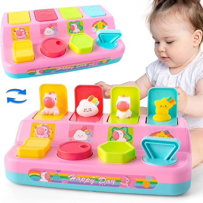 Tovol Zerky Montessori Pop Up Cause and Effect Baby Toy for 1-3 Years Old, Interactive Developmental Toy with Button & Number, Early Educational Toy for Toddler 9 12 18 Months