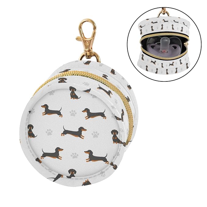 Dachshund Dogs White Print Pacifier Holder Case with Clip Paci Holder Pacifier Storage Case Container Portable for Diaper Bag Newborn Girl Boy Essentials
