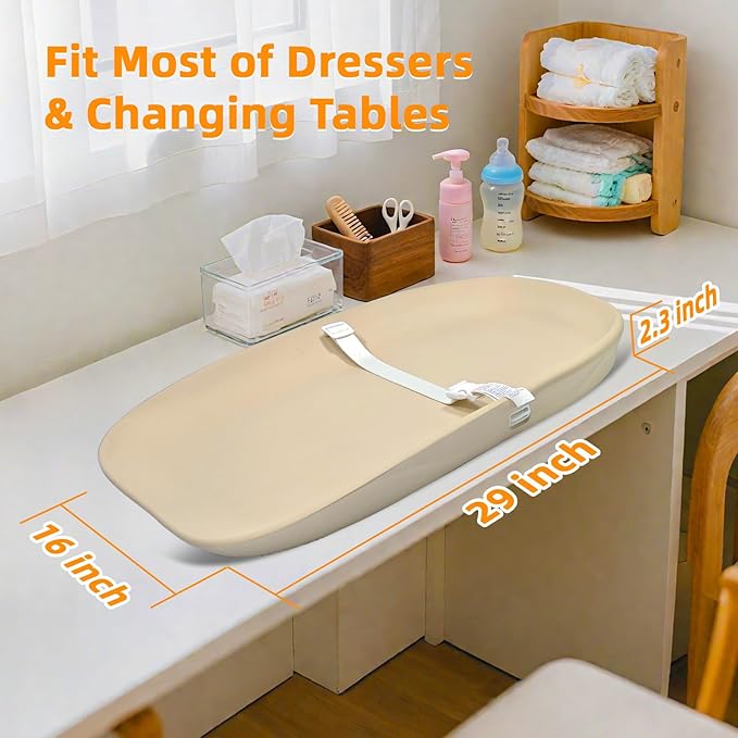 Baby Changing Pad ??Wipe-Clean Surface,Non-Slip Base with Safety Strap,Straight Peanut Contoured with Cushioned EVA Foam,Portable Diaper Changing Pad for Newborn and Toddler,Nursery and Travel, Oat